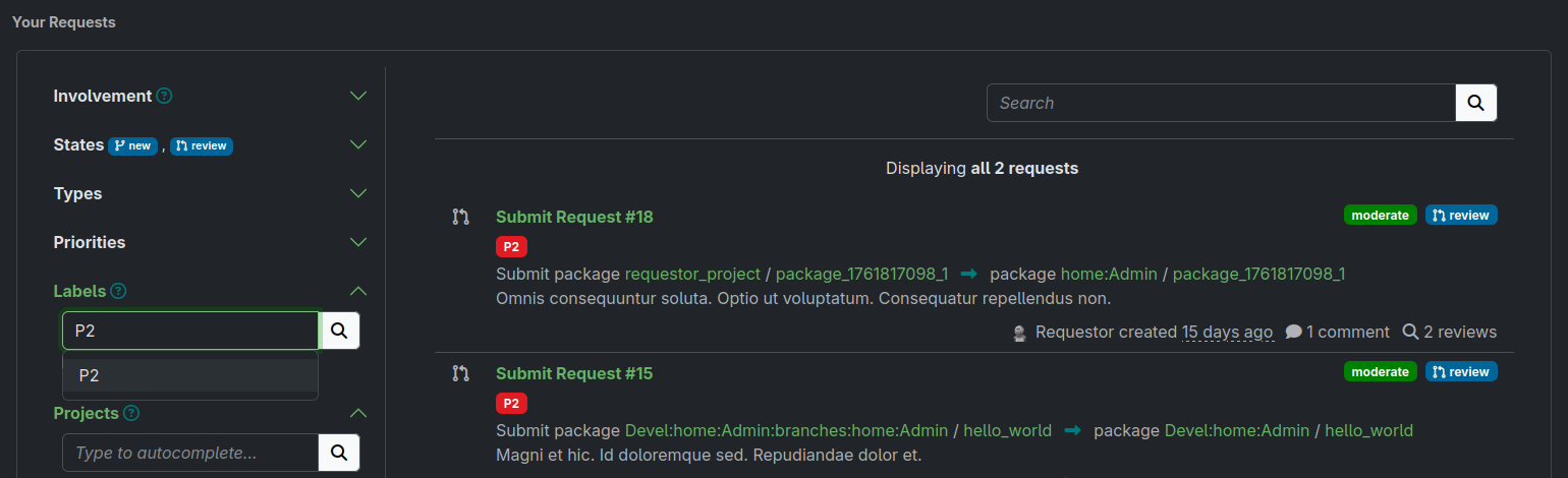 Filter request by label Filter request by label