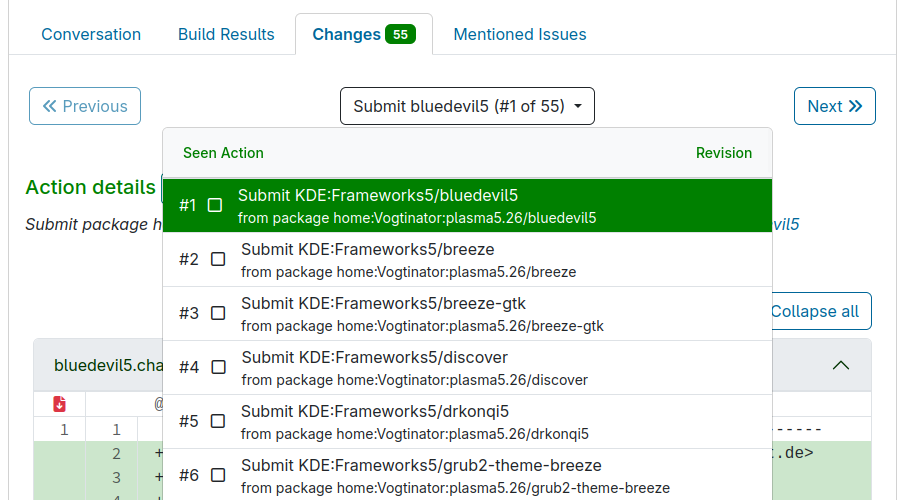 Request actions dropdown