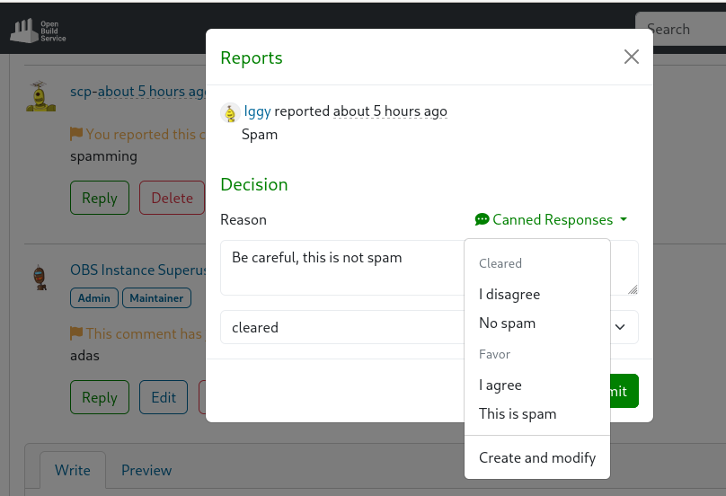 Canned response usage