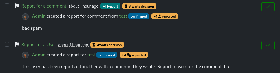 Two report notifications